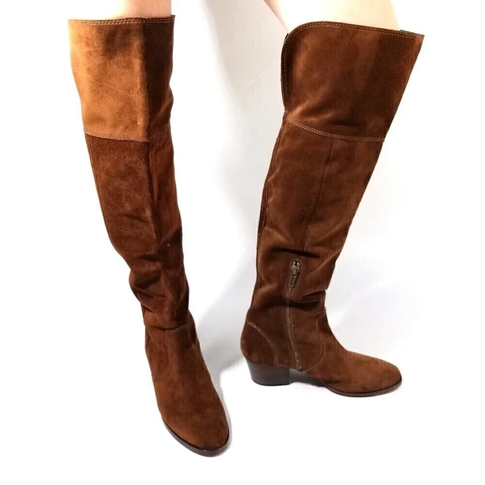 FRYE Clara Brown Suede Over the Knee Tall Boots Western Boho Brown Block Heel